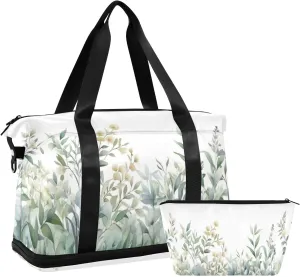 Green Leaves Sports Gym Bag,Travel Duffel bag with Wet Pocket & Shoes Compartment Lightweight Waterproof Overnight Bag for Men Women