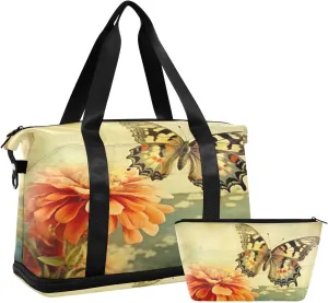 Grunge Butterfly Sports Gym Bag,Travel Duffel bag with Wet Pocket & Shoes Compartment Lightweight Waterproof Overnight Bag for Men Women
