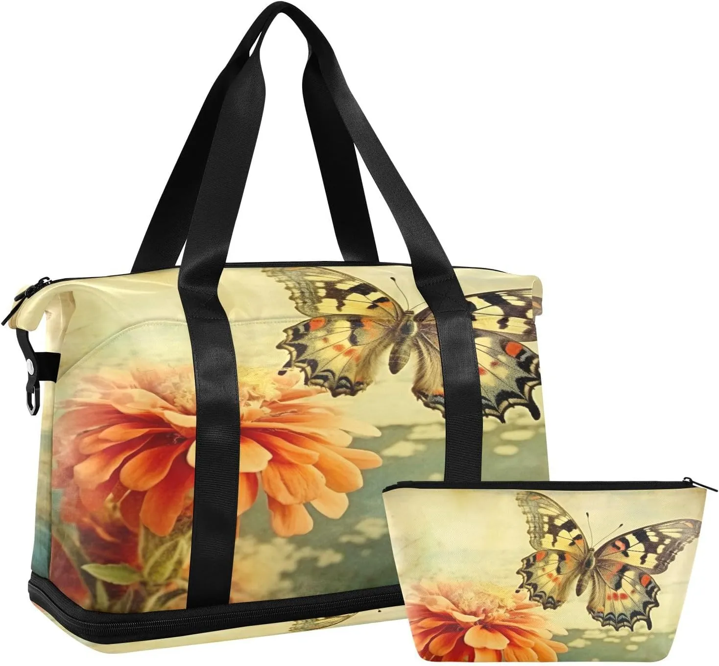 Grunge Butterfly Sports Gym Bag,Travel Duffel bag with Wet Pocket & Shoes Compartment Lightweight Waterproof Overnight Bag for Men Women