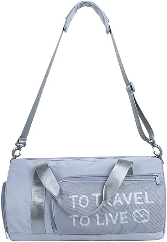 Gym Bag Duffel Bag for Travel Weekender Bag for Women Sports Tote Bag with Dry Wet Pocket &Shoes Compartment (Grey)