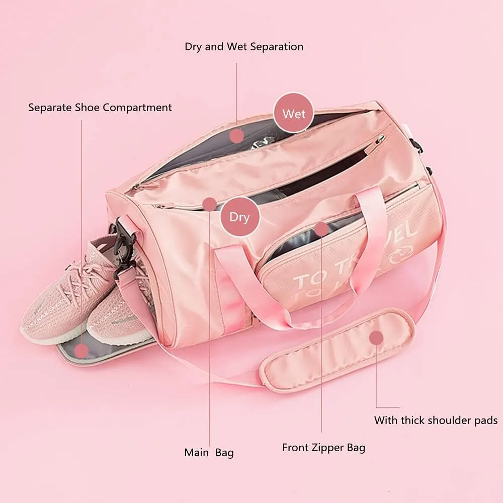 Gym Bag Duffel Bag for Travel Weekender Bag for Women Sports Tote Bag with Dry Wet Pocket &Shoes Compartment (Grey)