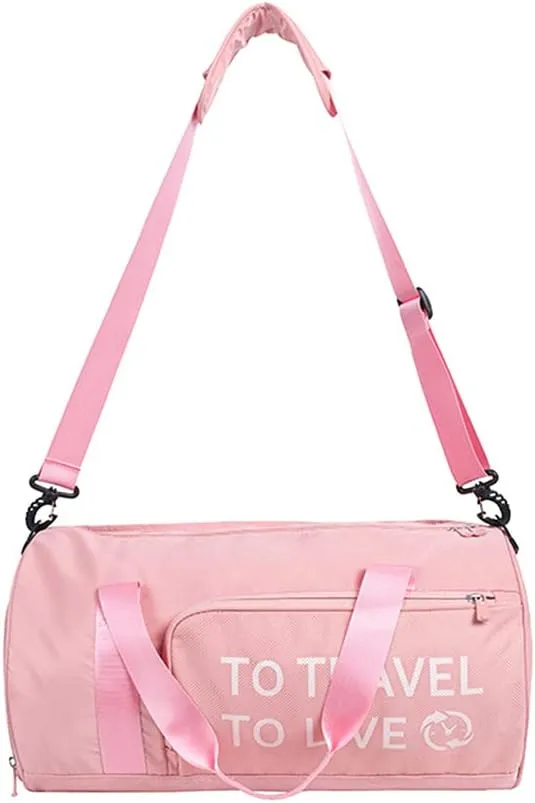 Gym Bag Duffel Bag for Travel Weekender Bag for Women Sports Tote Bag with Dry Wet Pocket &Shoes Compartment (Pink)