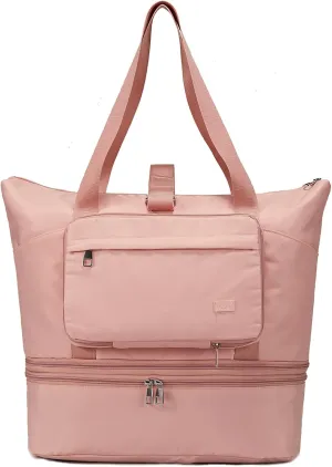 Gym Bag, Foldie Travel Bag Expandable, Duffle Bag, Canvas Tote Bag with Yoga Mat Strap and Shoes Compartment Wet Pocket