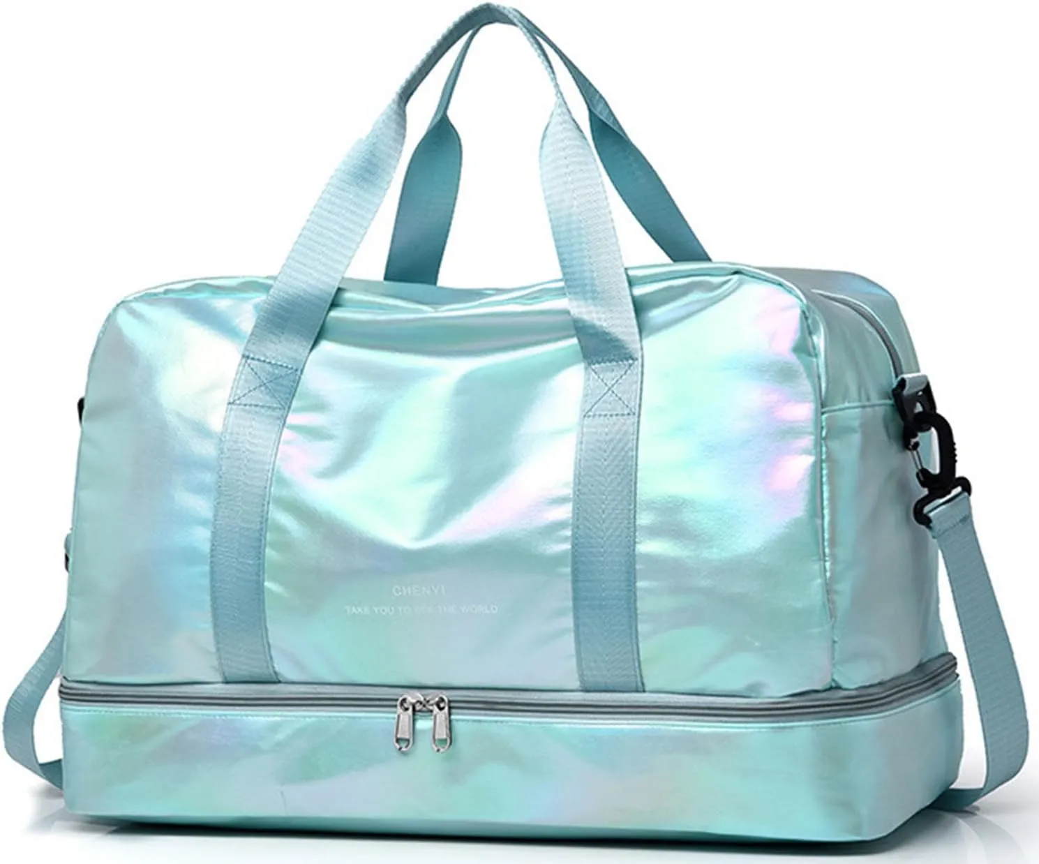 Gym Bag for Women,Sports Travel Duffel Bag,Shoulder Weekender Overnight Bag with Shoes Compartment Wet Pocket (fluorescent blue)