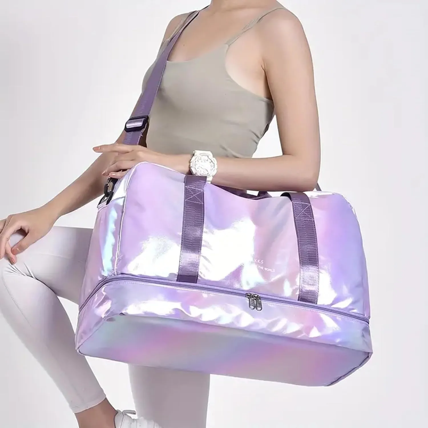 Gym Bag for Women,Sports Travel Duffel Bag,Shoulder Weekender Overnight Bag with Shoes Compartment Wet Pocket (fluorescent purple)