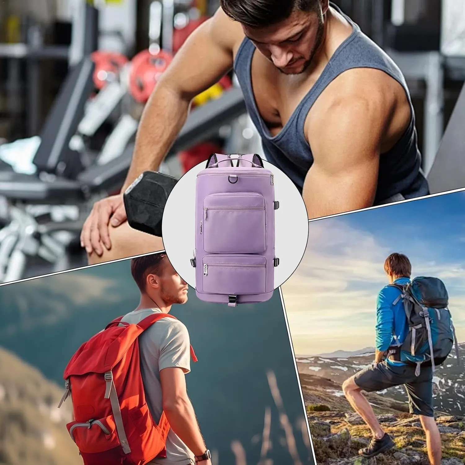 Gym Bag Women Men with Shoes Compartment & Wet Pocket Travel Duffel Bag Gym Backpack Waterproof Weekender Overnight Backpack