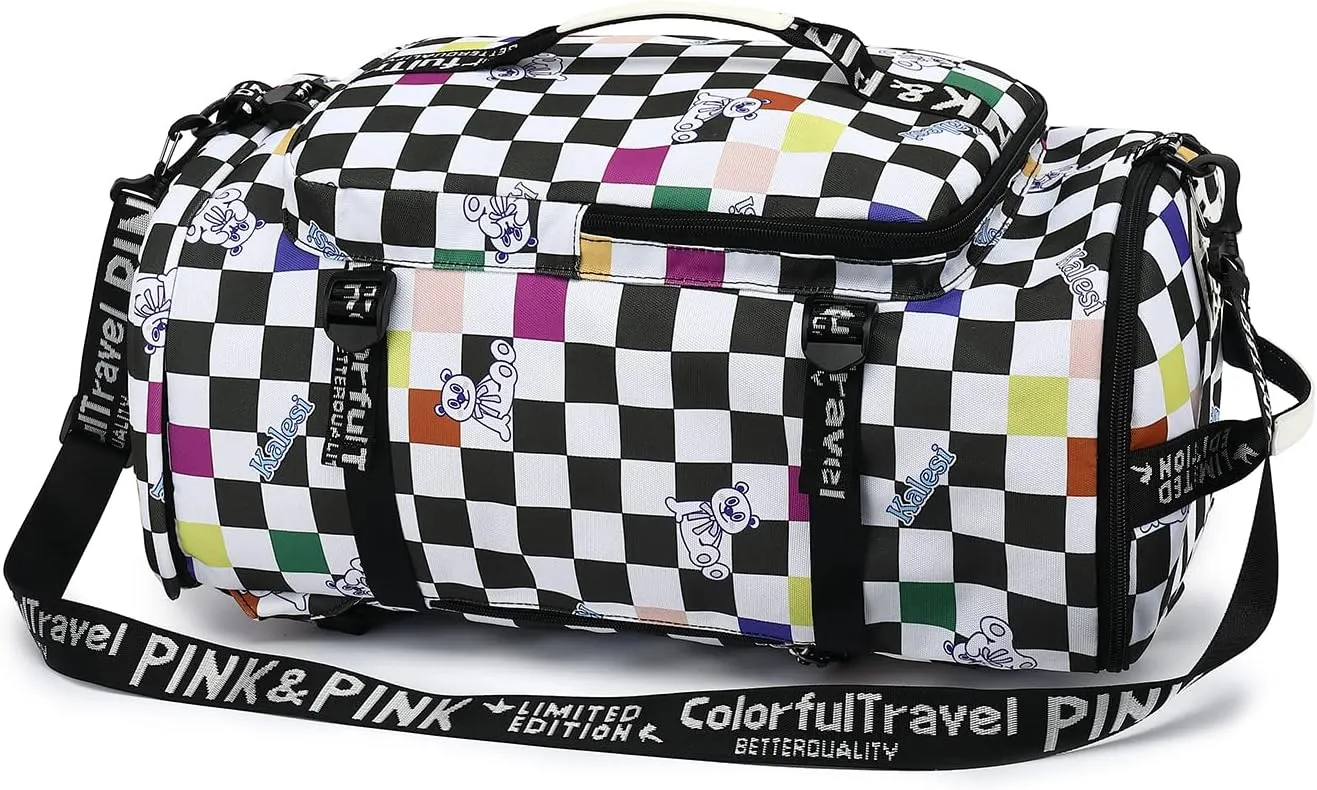 Gym Duffle Bag Backpack 4-Way Waterproof with Shoes Compartment for travel Sport Hiking laptop, Checkerboard, X-Large, Modern