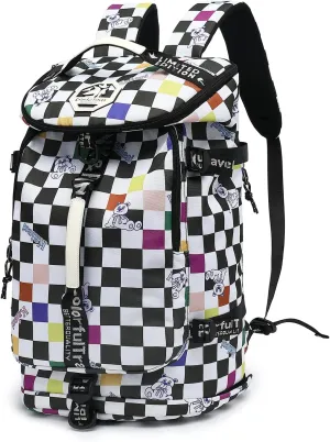 Gym Duffle Bag Backpack 4-Way Waterproof with Shoes Compartment for travel Sport Hiking laptop, Checkerboard, X-Large, Modern
