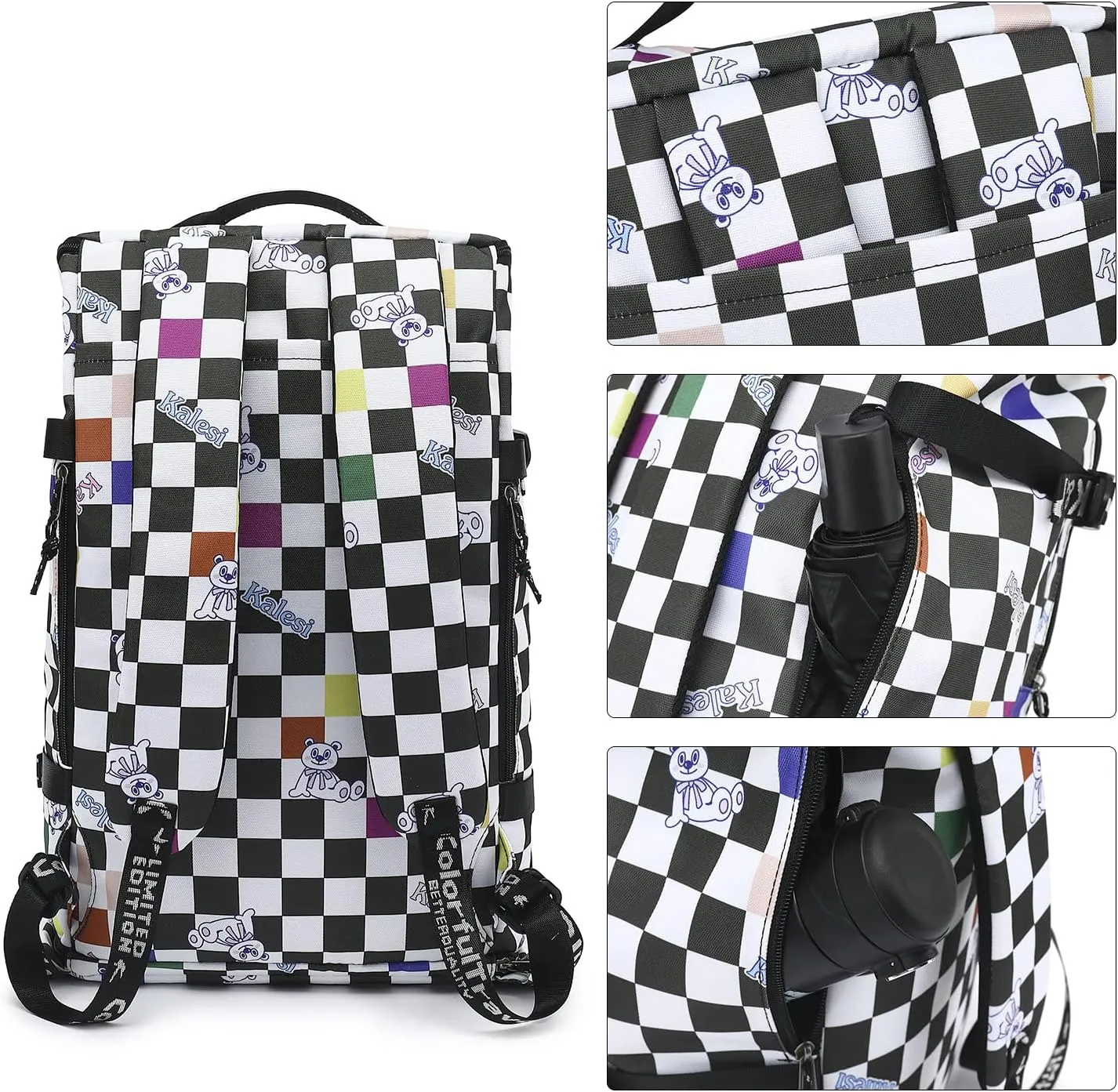 Gym Duffle Bag Backpack 4-Way Waterproof with Shoes Compartment for travel Sport Hiking laptop, Checkerboard, X-Large, Modern