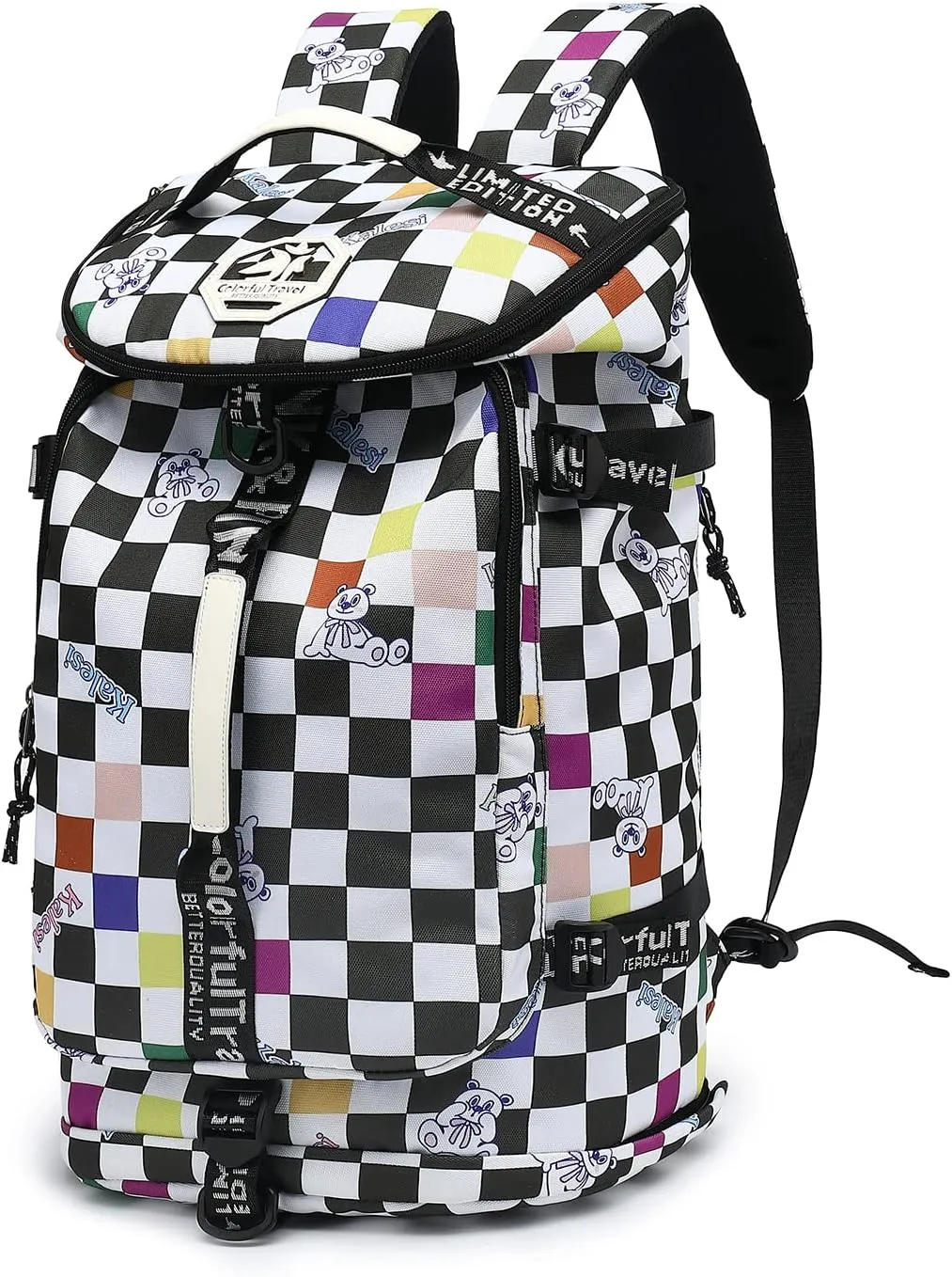 Gym Duffle Bag Backpack 4-Way Waterproof with Shoes Compartment for travel Sport Hiking laptop, Checkerboard, X-Large, Modern
