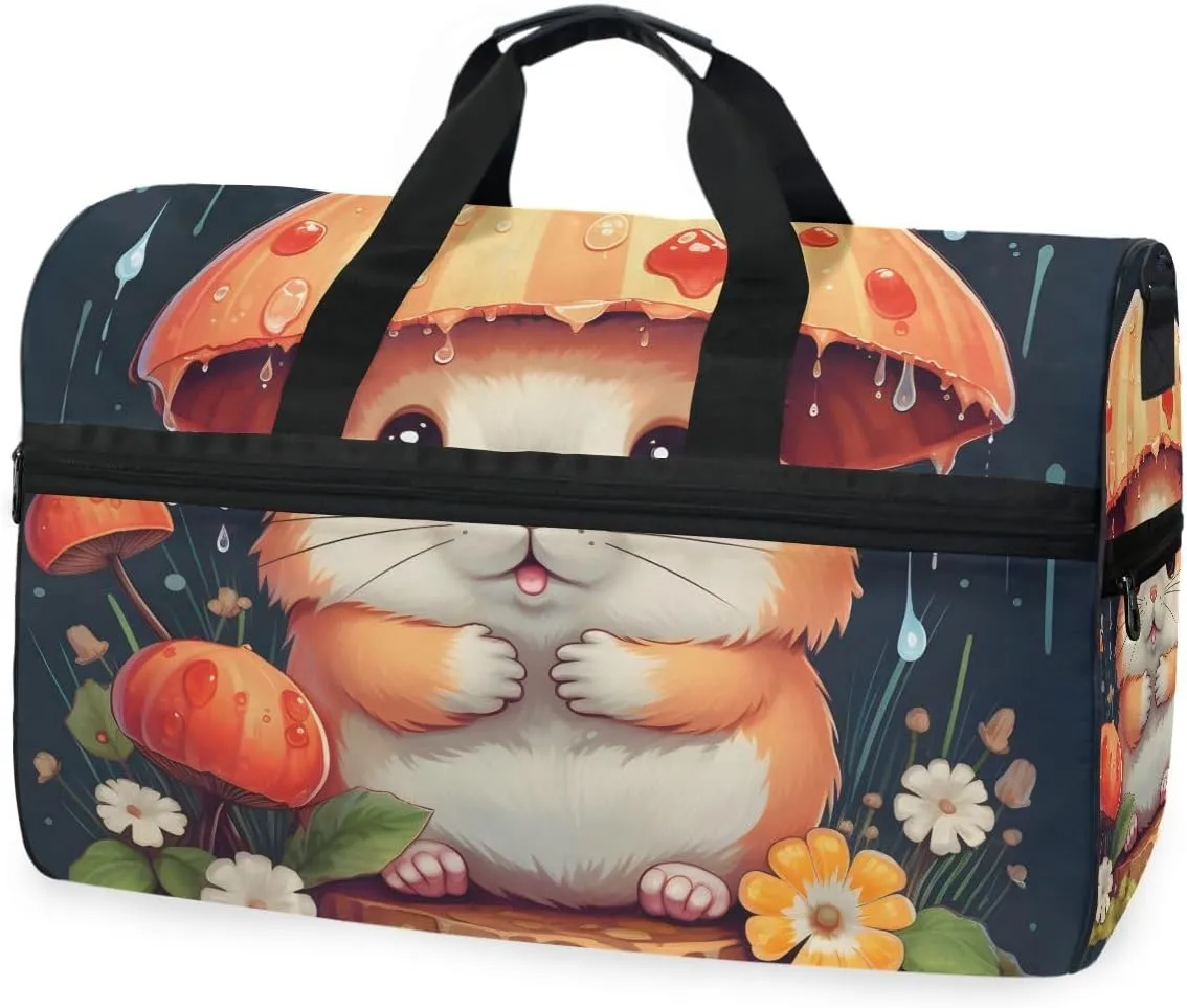Hamster Cute Travel Duffel Bag Luggage Sports Gym Bags With Shoes Compartment Large Capacity Lightweight Duffle Bag For Men Women