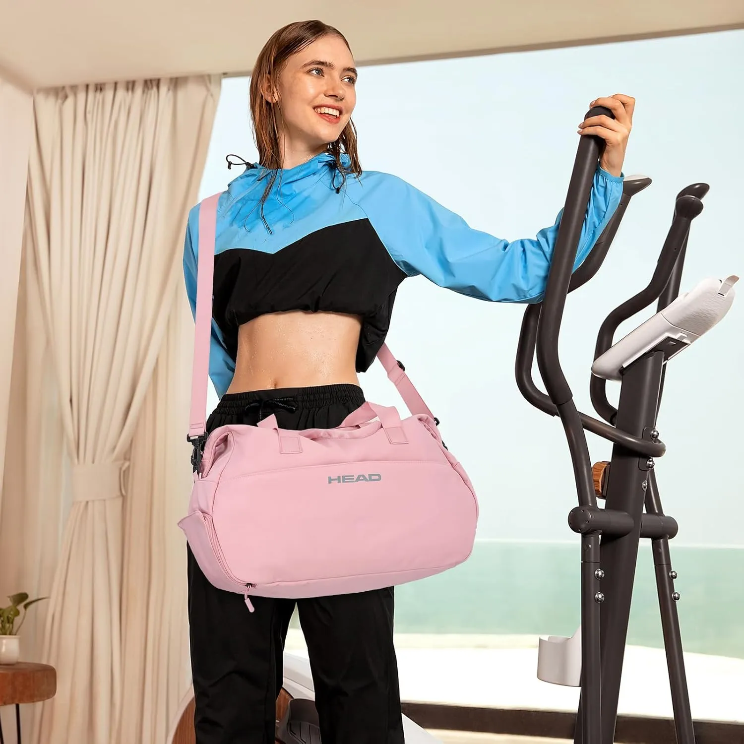 HEAD 32L Carry On Travel Duffel Bag with Shoes Compartment, Lightweight Crossbody Sport Gym Bags for Men & Women, Pink
