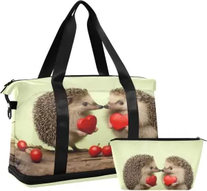 Hedgehog Kiss Gym Bag for Men Women with Shoes Compartment & Wet Pocket Sport Travel Duffel Bag Waterproof Weekender Overnight Bag