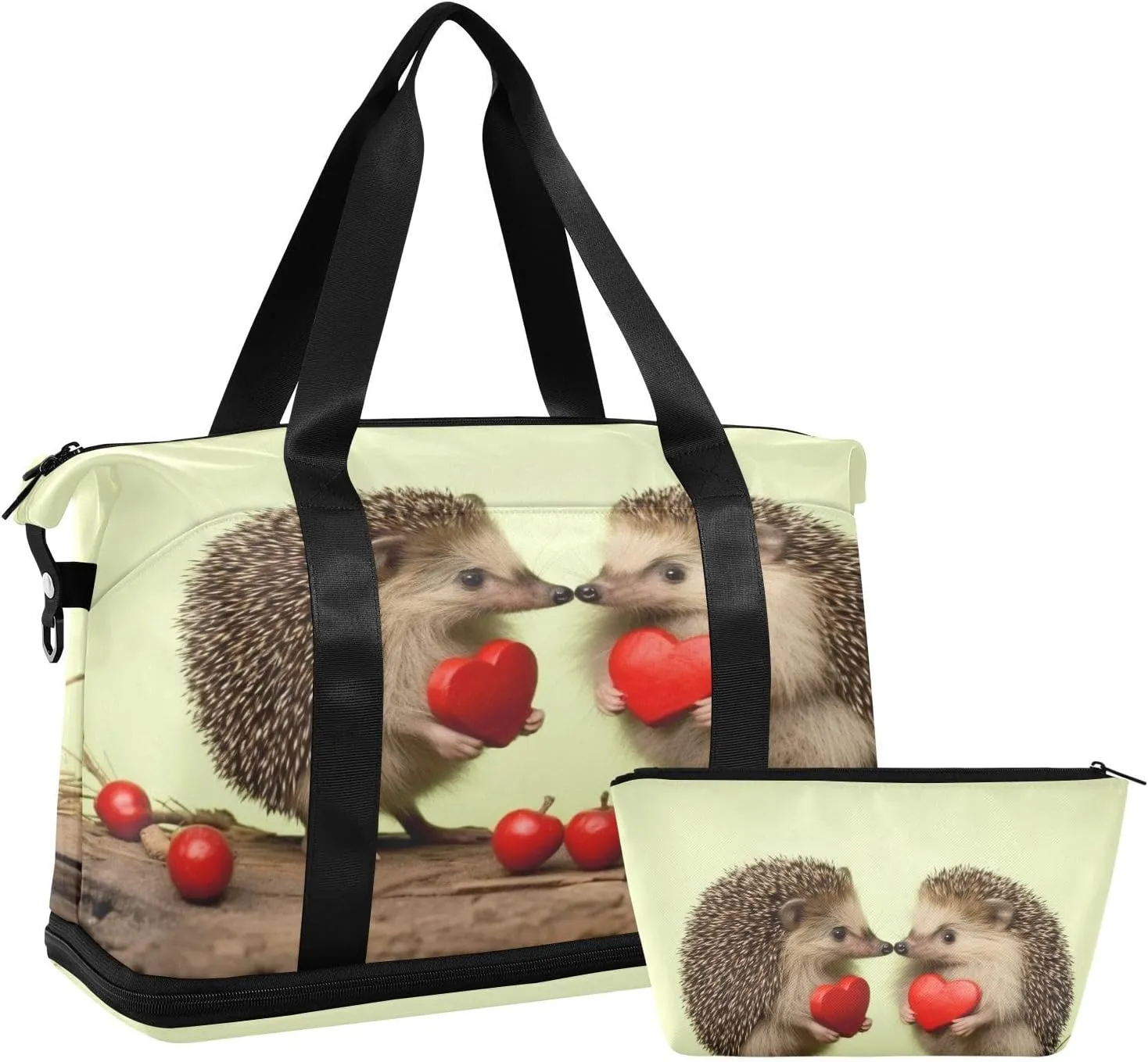 Hedgehog Kiss Gym Bag for Men Women with Shoes Compartment & Wet Pocket Sport Travel Duffel Bag Waterproof Weekender Overnight Bag