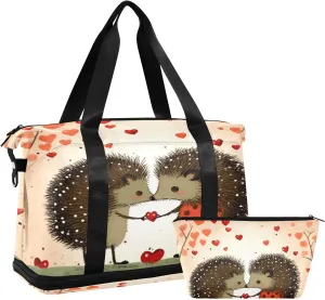 Hedgehog Kiss Gym Bag for Men Women with Shoes Compartment & Wet Pocket Sport Travel Duffel Bag Waterproof Weekender Overnight Bag