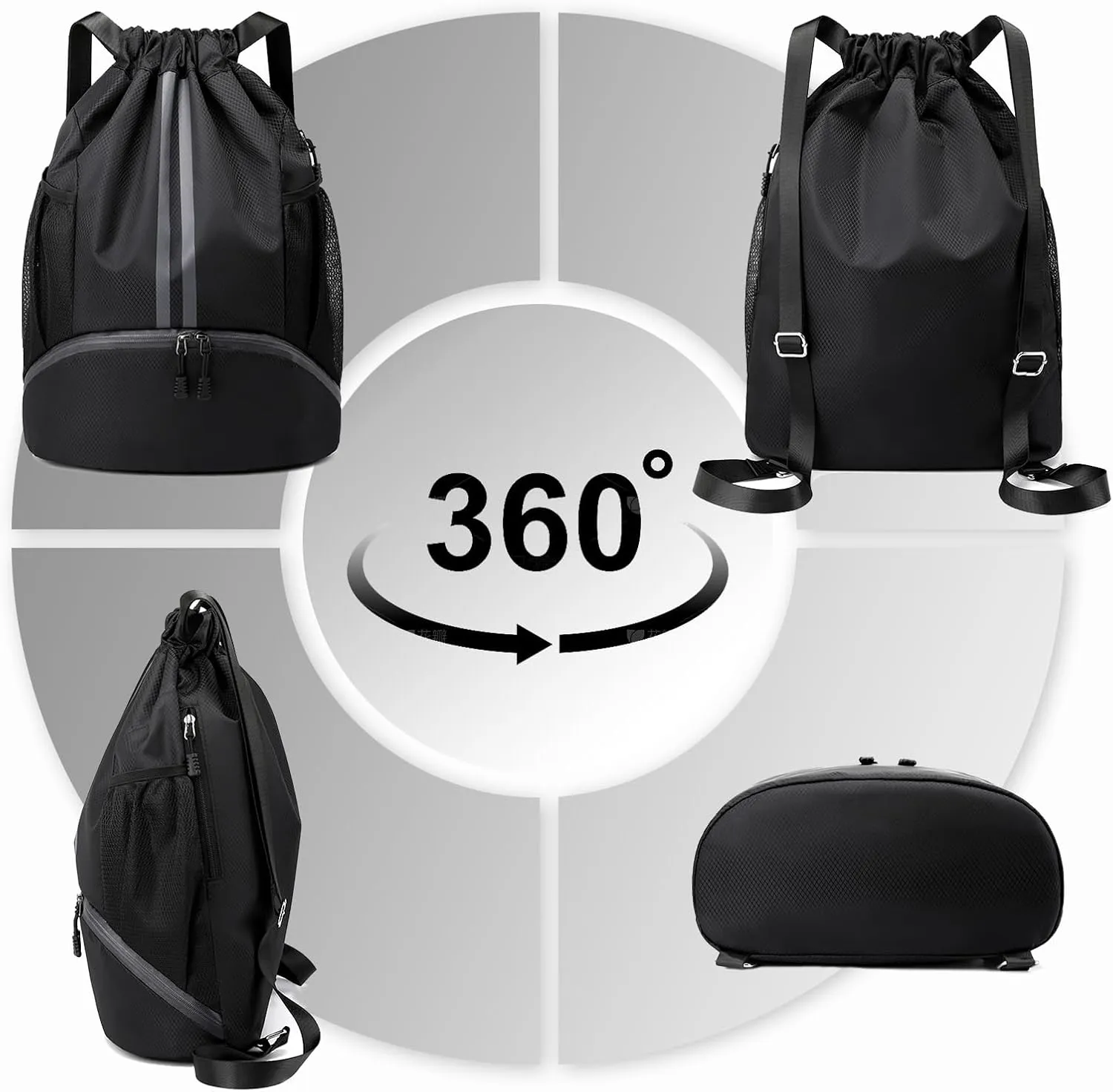 Hoedia Sports Drawstring Backpack - String Swim Gym Bag with Shoes Compartment and Wet Proof Pocket for Women&Men