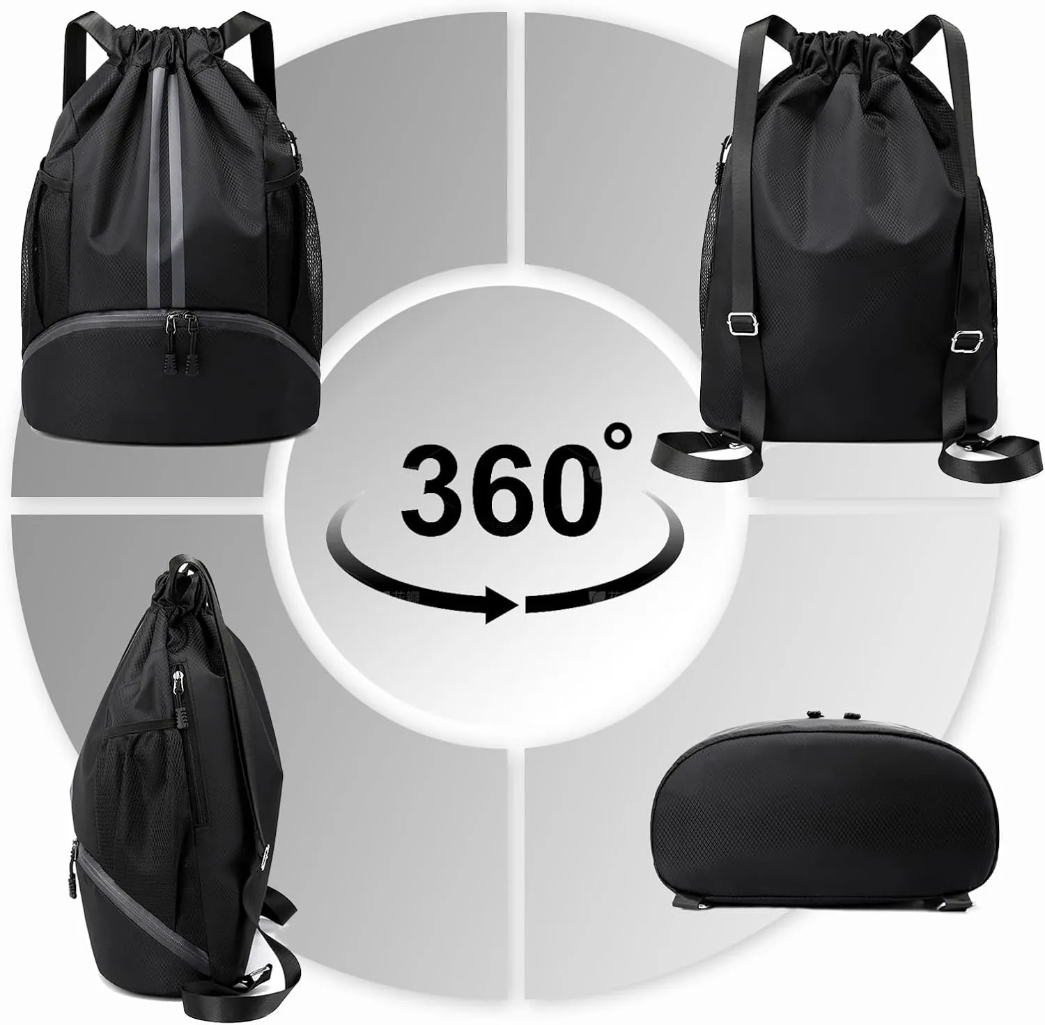 Hoedia Sports Drawstring Backpack - String Swim Gym Bag with Shoes Compartment and Wet Proof Pocket for Women&Men