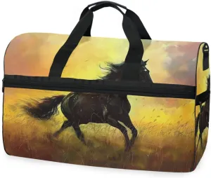 Horse Silhouette Travel Duffel Bag Luggage Sports Gym Bags With Shoes Compartment Large Capacity Lightweight Duffle Bag For Men Women