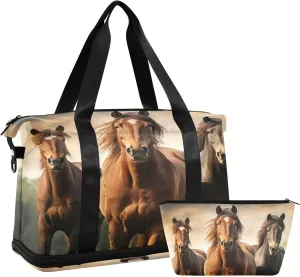 Horse Sports Gym Bag,Travel Duffel bag with Wet Pocket & Shoes Compartment Lightweight Waterproof Overnight Bag for Men Women