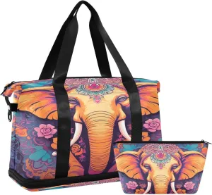 Indian Elephant6 Sports Gym Bag,Travel Duffel bag with Wet Pocket & Shoes Compartment Lightweight Waterproof Overnight Bag for Men Women