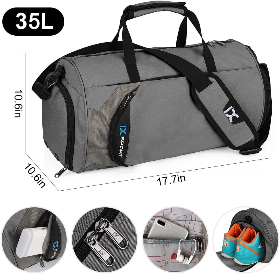 INOXTO Fitness Sport Small Gym Bag with Shoes Compartment Waterproof Travel Duffel Bag for Women and Men, dark grey 2