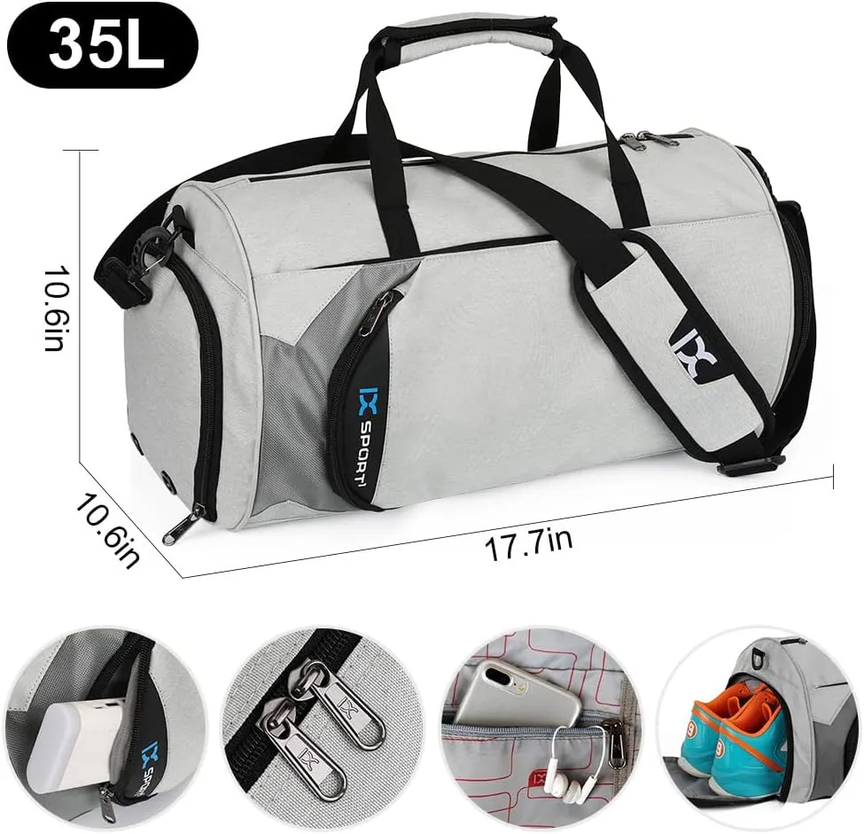 INOXTO Fitness Sport Small Gym Bag with Shoes Compartment Waterproof Travel Duffel Bag for Women and Men, light grey 2