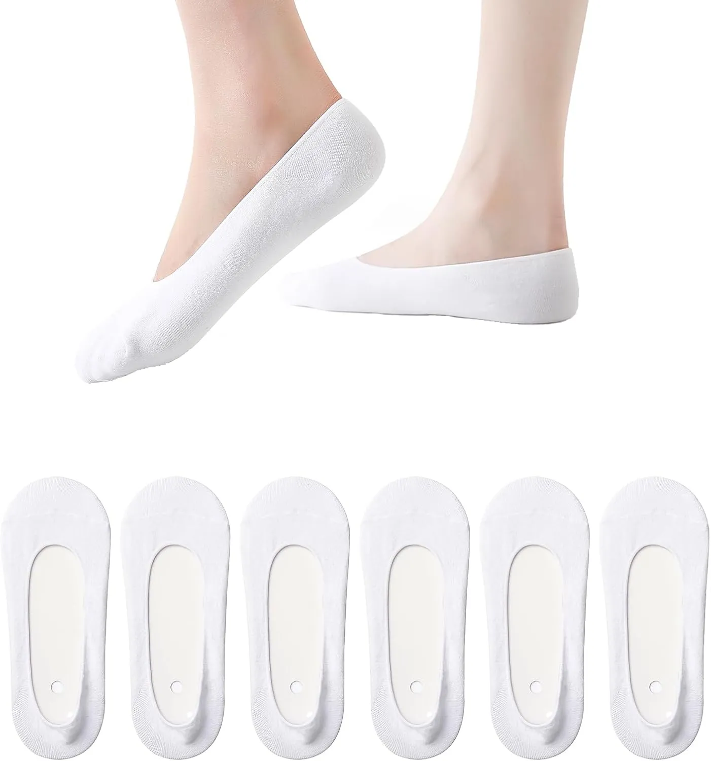 JAKIDAR No Show Socks Women Low Cut Cotton Non Slip Invisible Hidden Thin Socks for Flats, Boat Liner - Pack of 6