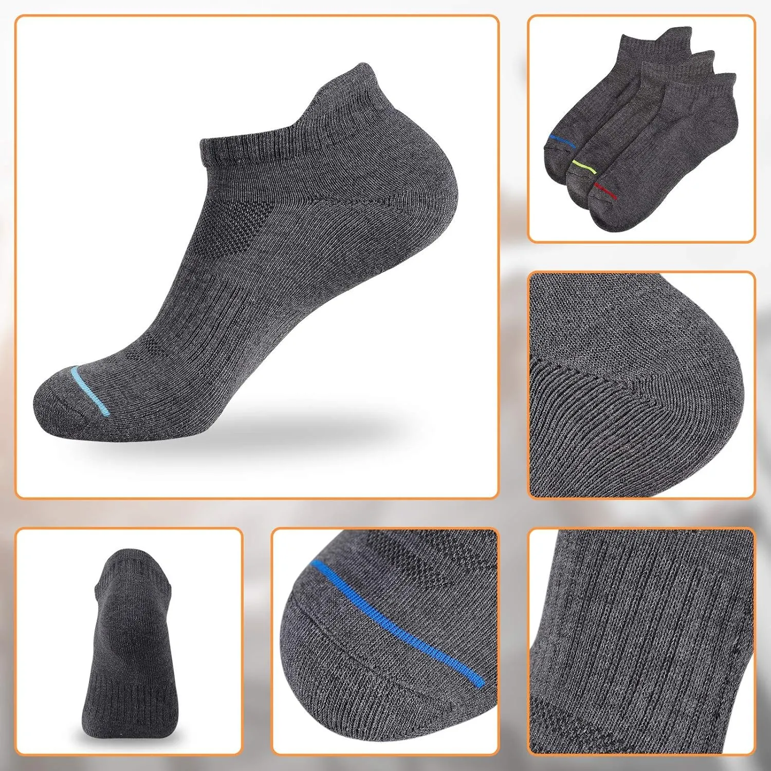 JOYNÉE Mens Ankle Athletic Low Cut Socks Running Sports Cushioned Sock for Men 6 Pack