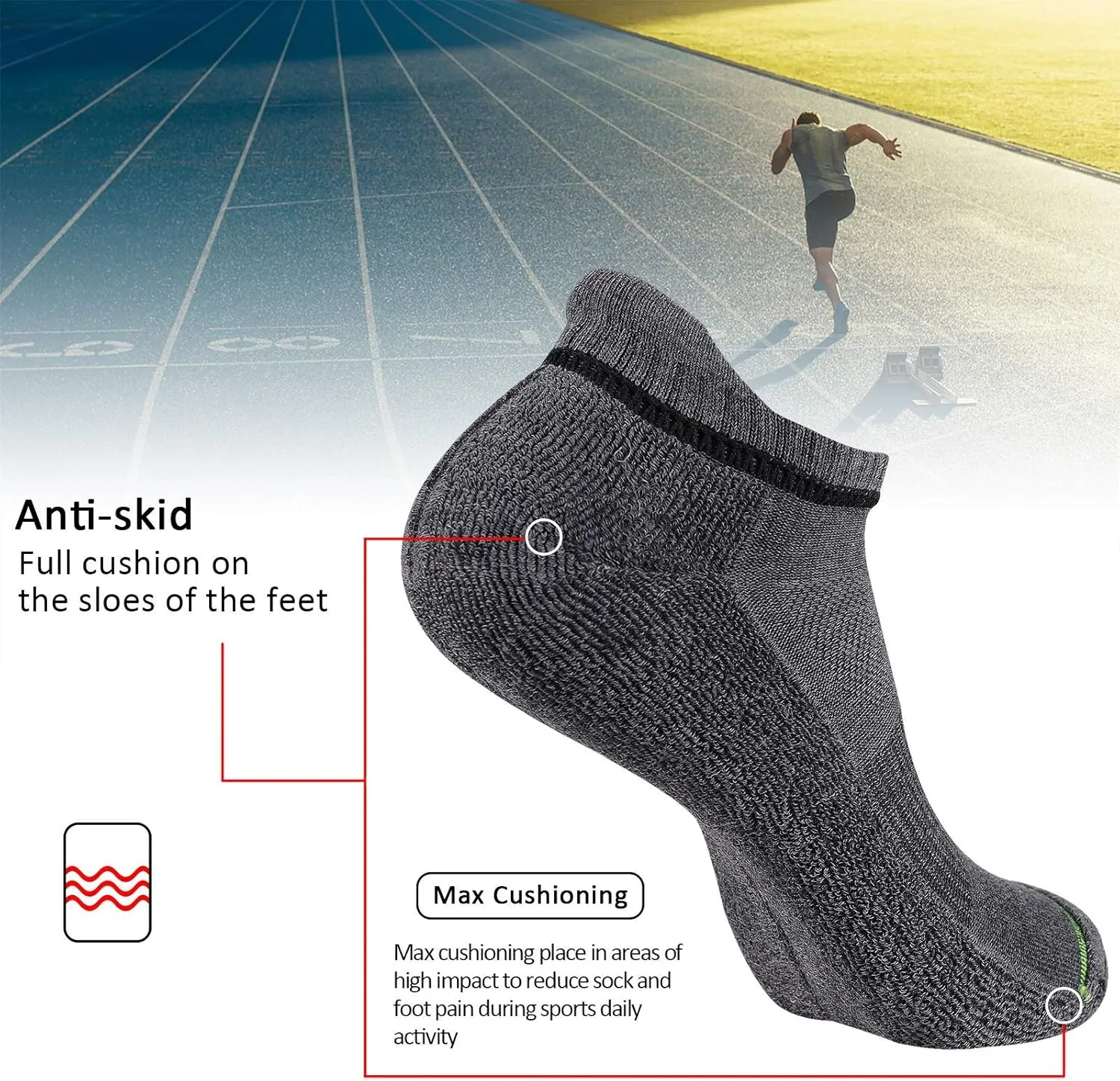 JOYNÉE Mens Ankle Athletic Low Cut Socks Running Sports Cushioned Sock for Men 6 Pack