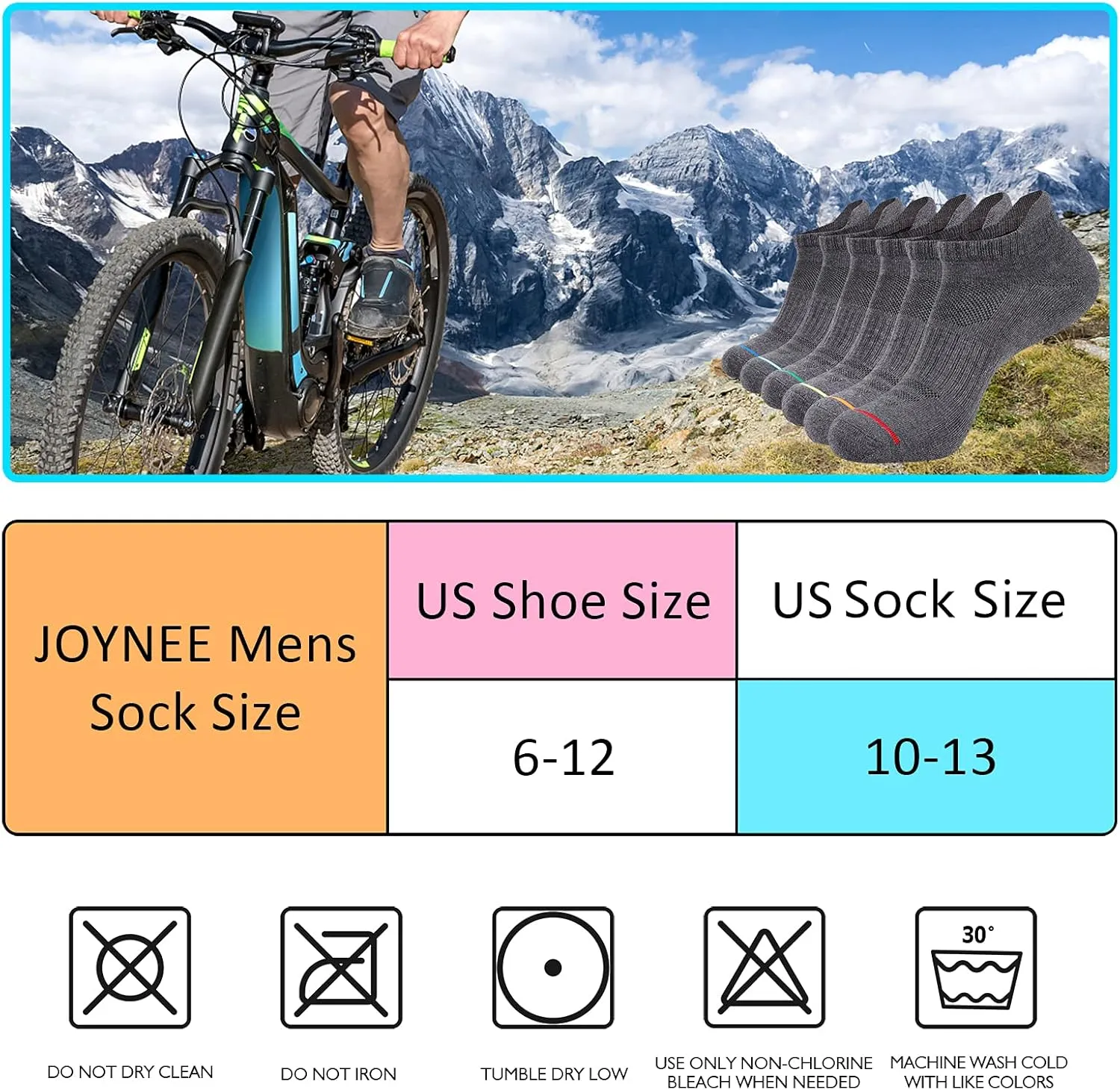 JOYNÉE Mens Ankle Athletic Low Cut Socks Running Sports Cushioned Sock for Men 6 Pack