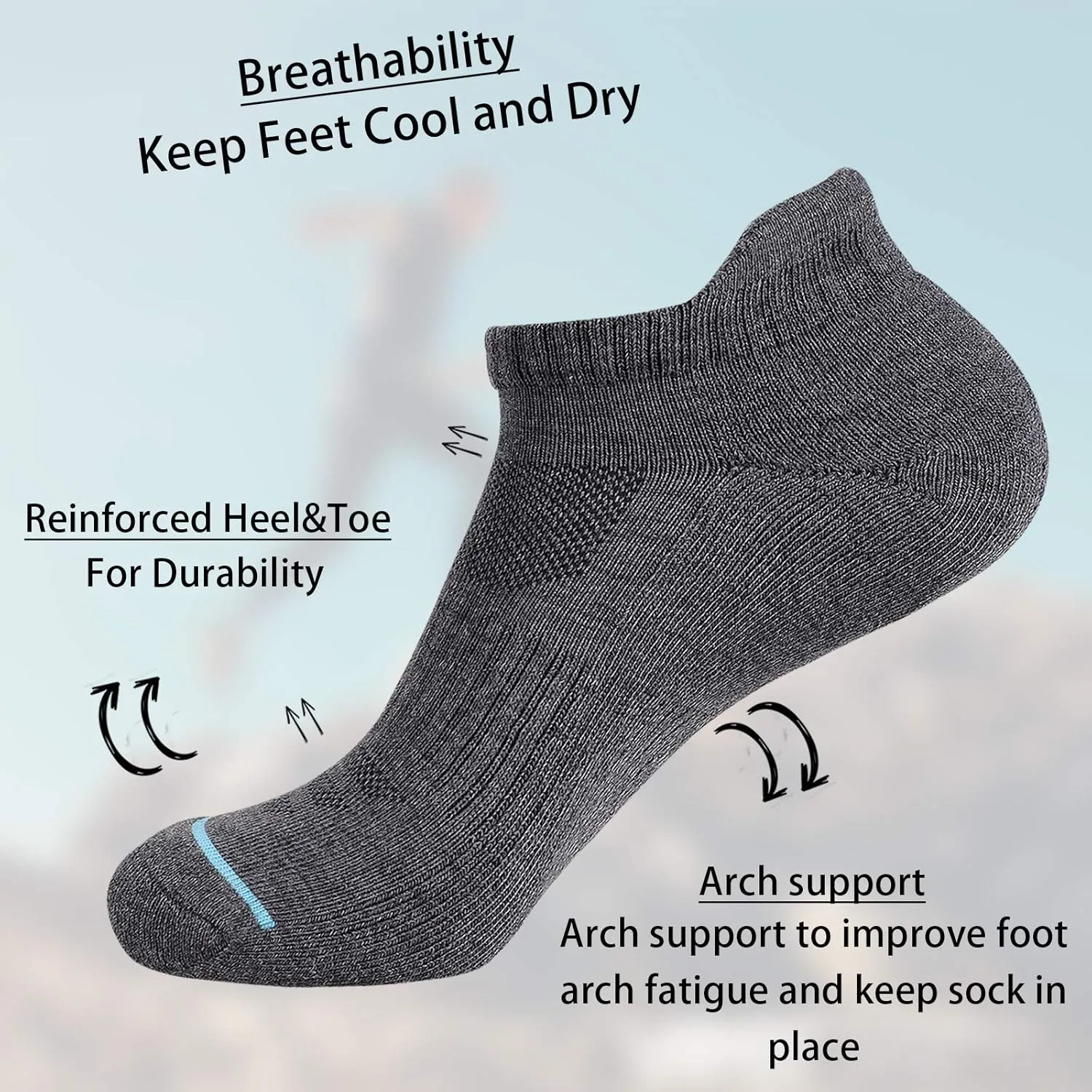 JOYNÉE Mens Ankle Athletic Low Cut Socks Running Sports Cushioned Sock for Men 6 Pack