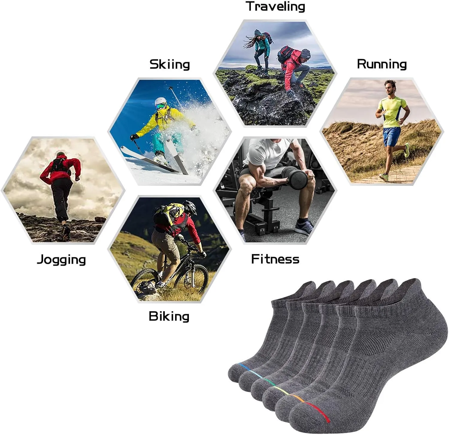 JOYNÉE Mens Ankle Athletic Low Cut Socks Running Sports Cushioned Sock for Men 6 Pack