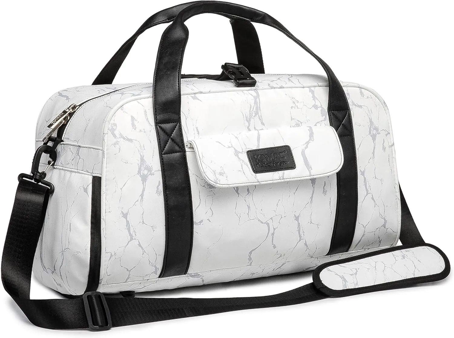 Kinmac Travel Duffel Bag,Sports Gym Yoga Duffel Bag Weekender Overnight Totes Bag with Shoes and Wet Compartment (White Marble)