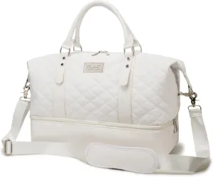 Kinmac Women's Travel Duffel Bag,Sports Gym Yoga Duffel Bag Weekender Overnight Totes Bag (White Embroider)