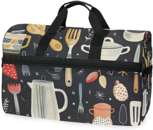 Kitchen Utensils Travel Duffel Bag Luggage Sports Gym Bags With Shoes Compartment Large Capacity Lightweight Duffle Bag For Men Women