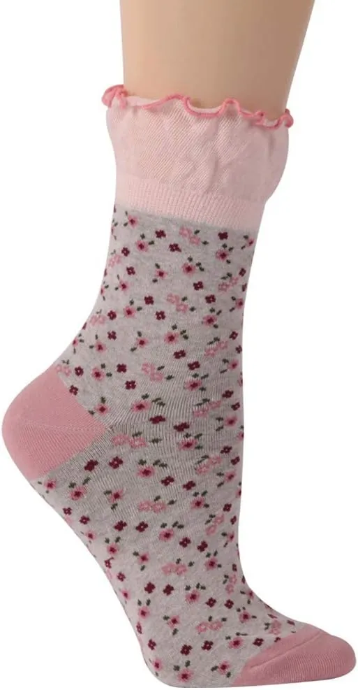 KitNSox Funcat Women's Lace Ruffle Frilly Colorful Floral Cotton Casual Novelty Ankle Socks 4/5/6 Pairs