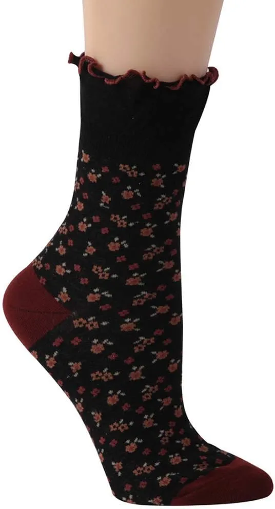 KitNSox Funcat Women's Lace Ruffle Frilly Colorful Floral Cotton Casual Novelty Ankle Socks 4/5/6 Pairs