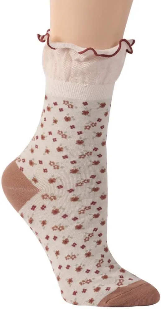 KitNSox Funcat Women's Lace Ruffle Frilly Colorful Floral Cotton Casual Novelty Ankle Socks 4/5/6 Pairs