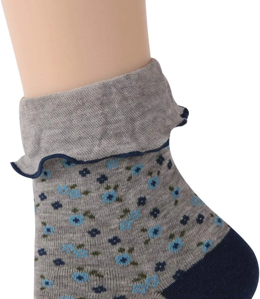 KitNSox Funcat Women's Lace Ruffle Frilly Colorful Floral Cotton Casual Novelty Ankle Socks 4/5/6 Pairs