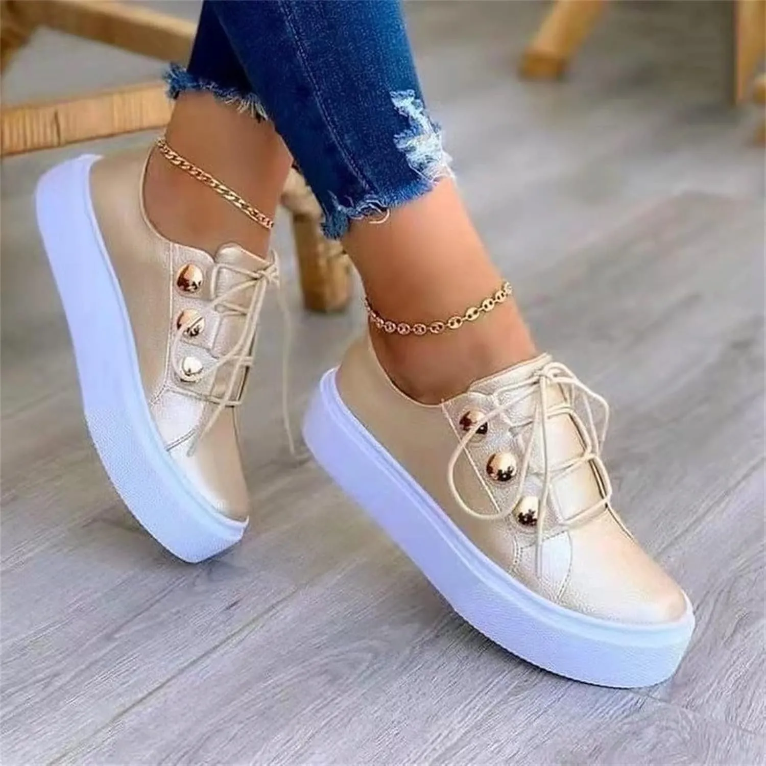 Lausiuoe Sneakers For Women Walking Shoes Slip On Leather Shoes Low Cut Casual Classic Fashion Soft Comfort Flat Loafers