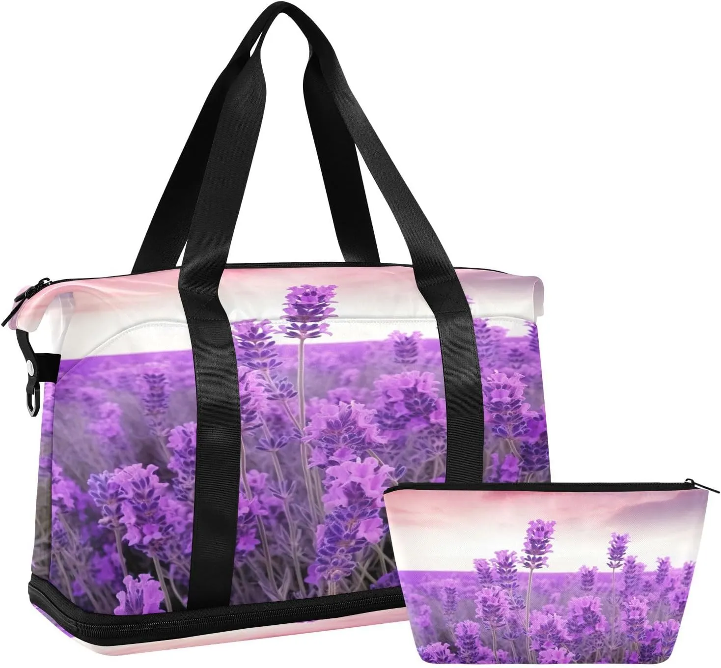 Lavender Sports Gym Bag,Travel Duffel bag with Wet Pocket & Shoes Compartment Lightweight Waterproof Overnight Bag for Men Women