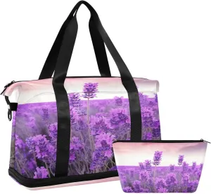 Lavender Sports Gym Bag,Travel Duffel bag with Wet Pocket & Shoes Compartment Lightweight Waterproof Overnight Bag for Men Women