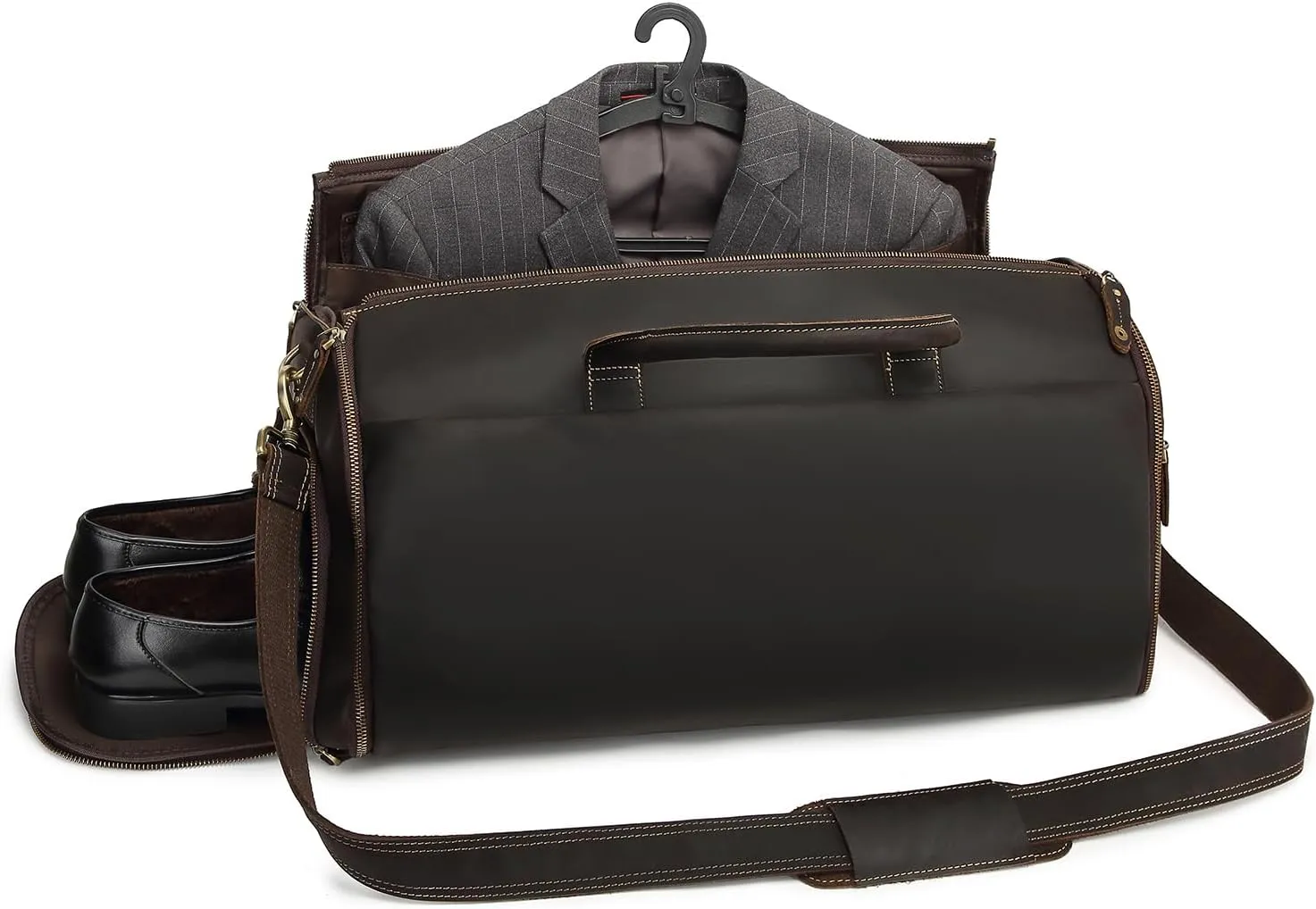 Leather Carry On Garment Duffle Bags for Men and Women for Travel, Hanging Suitacase Weekend Bags with Large Capacity