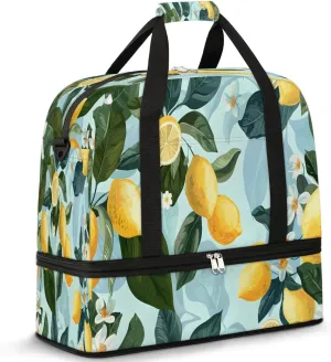 Lemon Floral Foldable Travel Duffel Bag Overnight Weekender Bags with Shoes Compartment Sports Gym Bags for Men Women