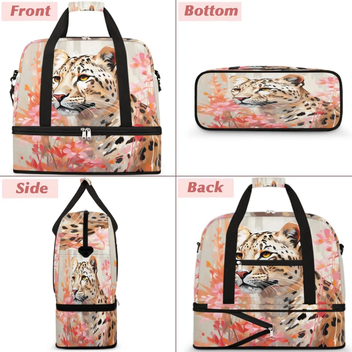 Leopard Brown Foldable Travel Duffel Bag Overnight Weekender Bag with Shoes Compartment Sports Gym Bag for Men Women