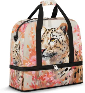 Leopard Brown Foldable Travel Duffel Bag Overnight Weekender Bag with Shoes Compartment Sports Gym Bag for Men Women