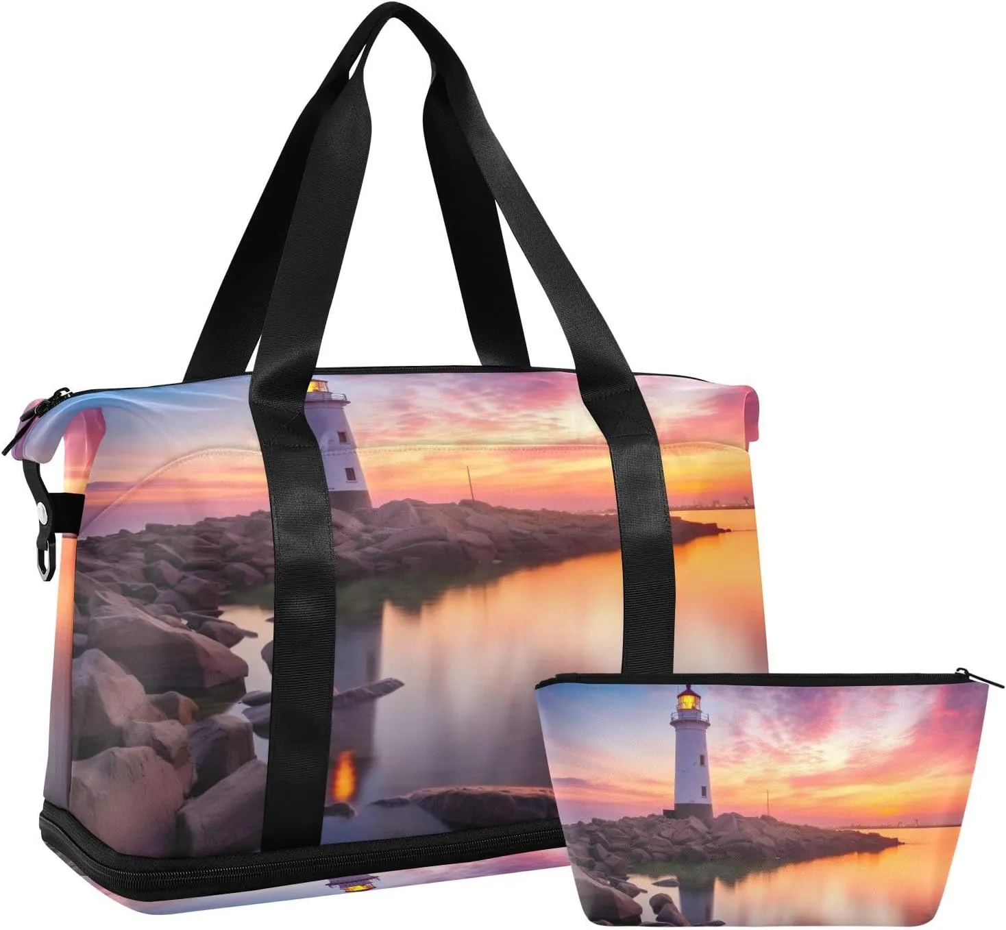 Lighthouse Sports Gym Bag,Travel Duffel bag with Wet Pocket & Shoes Compartment Lightweight Waterproof Overnight Bag for Men Women