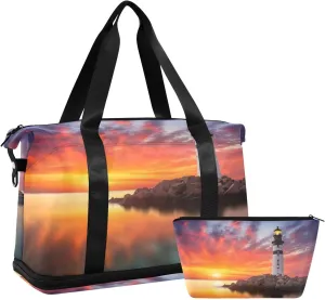 Lighthouse Sports Gym Bag,Travel Duffel bag with Wet Pocket & Shoes Compartment Lightweight Waterproof Overnight Bag for Men Women