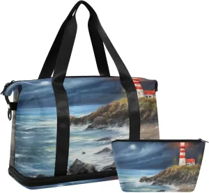 Lighthouse Sports Gym Bag,Travel Duffel bag with Wet Pocket & Shoes Compartment Lightweight Waterproof Overnight Bag for Men Women