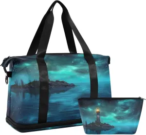 Lighthouse Sports Gym Bag,Travel Duffel bag with Wet Pocket & Shoes Compartment Lightweight Waterproof Overnight Bag for Men Women